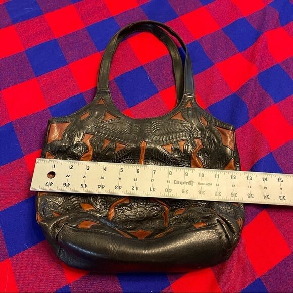 ALDO Black Brown Leather Embossed VTG Purse Handbag - Picture 14 of 14